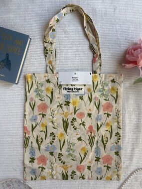 Flying Tiger Copenhagen Natural Floral Multipurpose Cotton Tote Bag NWT Spring